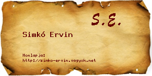 Simkó Ervin névjegykártya